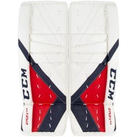CCM Extreme Flex E5.9 Intermediate Goalie Leg Pads in White/Navy/Red Size 30+1in